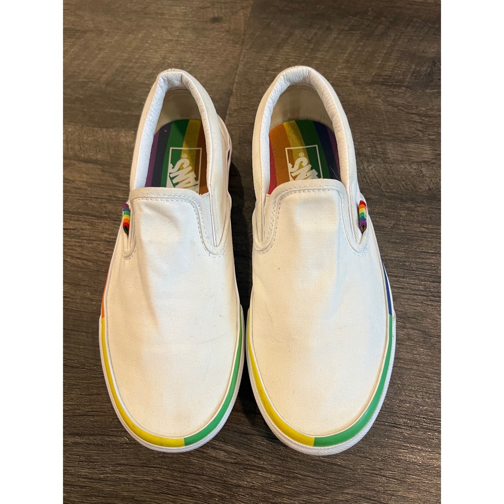 Vans Unisex Slip On Sneakers Rainbow Pride White Size Men 5.5 Women 7